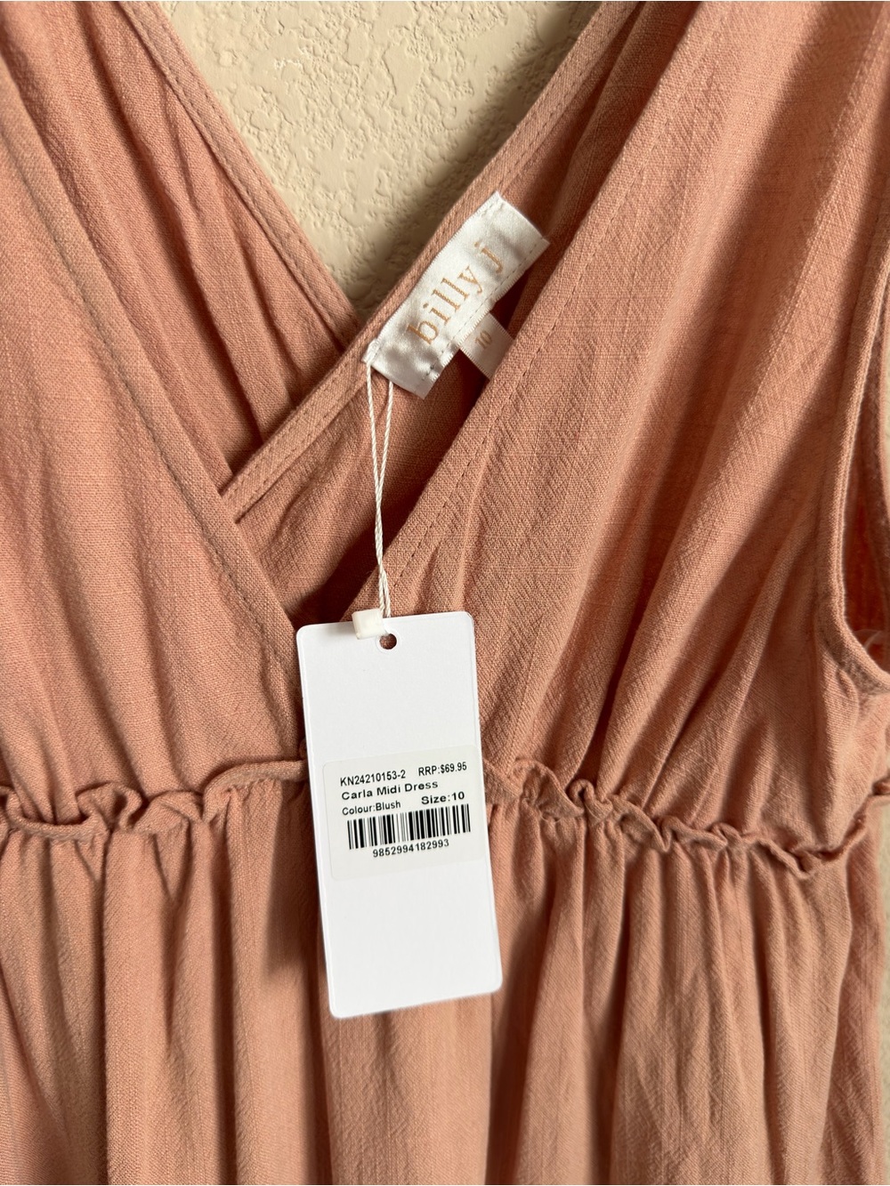 Billy J Linen Midi Dress Cottagecore Boho Wedding Guest Blush Pink NWT AU10 US6 - Picture 3 of 9